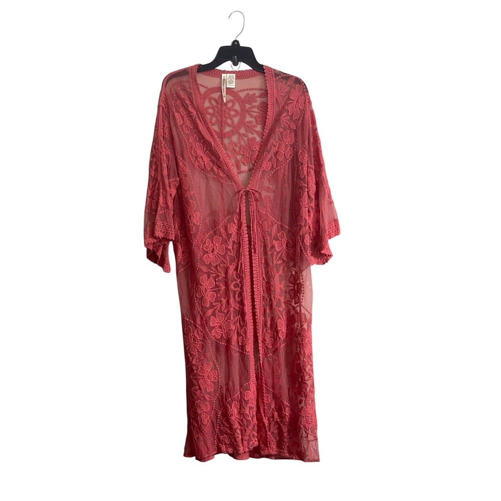 Forgotten Grace Small/Med Sheer Mesh Lace Floral Duster Coverup Long Cardigan